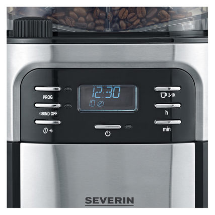 Bedienfeld einer Kaffeemaschine mit Digitalanzeige und Tasten zur Einstellung von Funktionen.