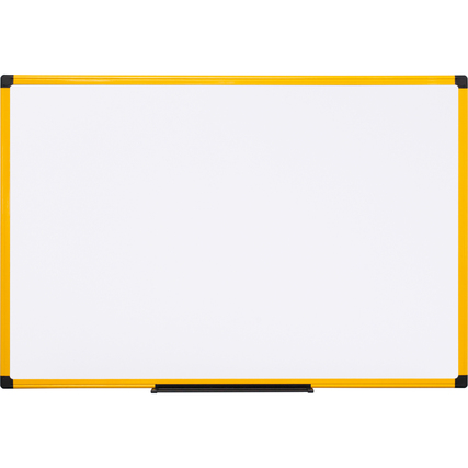 Weißes Ultrabrite-Whiteboard mit gelbem Rahmen, frontalansicht ohne sichtbaren Inhalt.