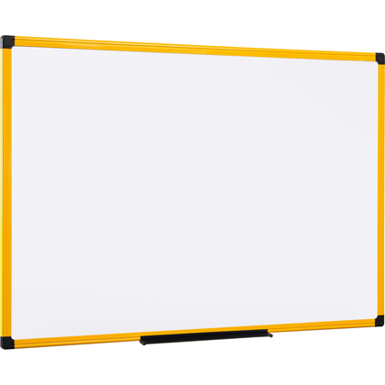 Weißes Whiteboard mit gelbem Rahmen, Maß 240 x 120 cm, frontal abgebildet.