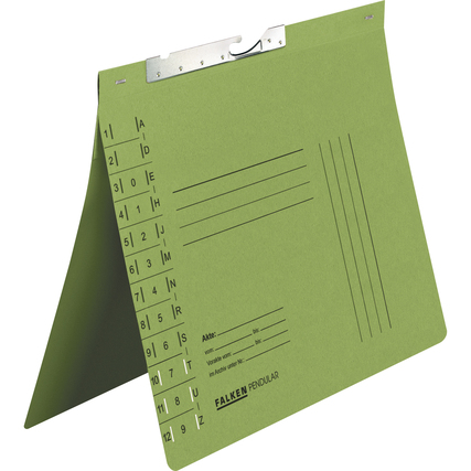 Grüner Pendelhefter ohne Einstecktasche mit Klemmbrett und beschriftbaren Feldern.