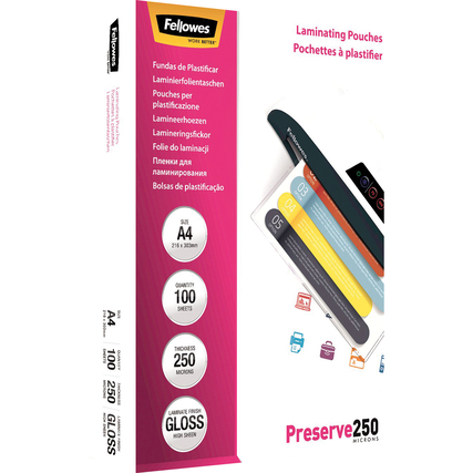 Fellowes® Laminierfolie Preserve 216 x 303 mm (B x H) DIN A4 250µm glänzend 100 St./Pack.