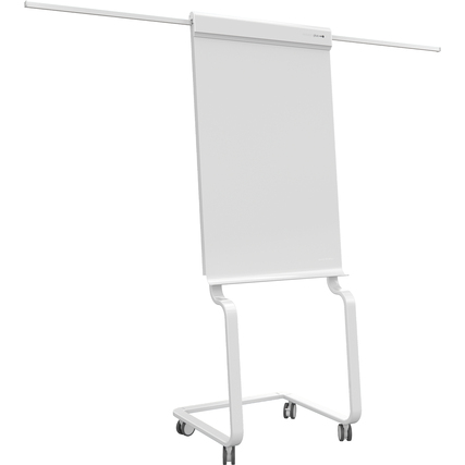 magnetoplan® Mobiles Flipchart Design Evolution Plus mit Ablageschale Zweiarmfuß mit 4 Rollen Metall weiß
