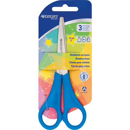 Blaue Bastelschere für Kinder mit 130 mm Klingenlänge und 5 cm-Maßeinteilung auf der Klinge.