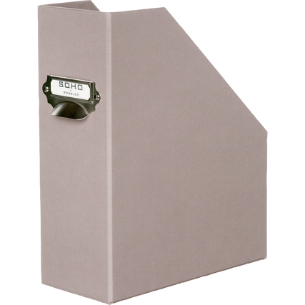 Taupefarbenes Stehsammler mit Griff und Rippen-Prägung in schräger Ansicht.