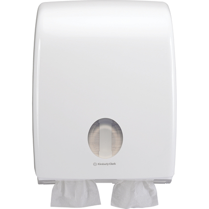 Weißer Doppelspender für Einzelblatt Toilettenpapier mit Sichtfenster zur Füllstandanzeige.