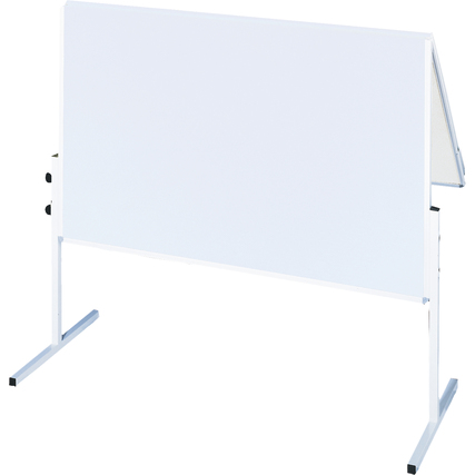 Zusammenklappbare Moderationstafel mit weißen Oberflächen und einem stabilen Gestell.