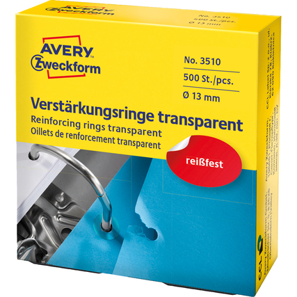 Weißes Pack mit Lochverstärkungsringen für das Verhindern von Einreißen von Unterlagen.