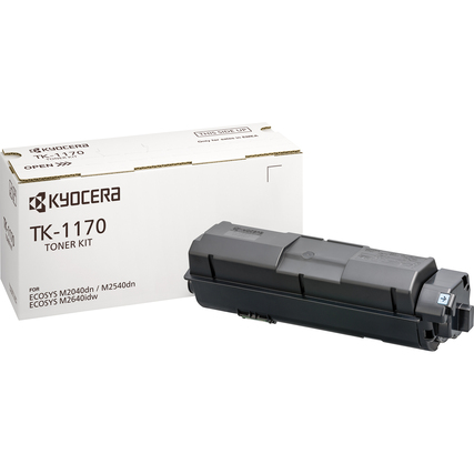 Schwarzer KYOCERA Toner TK-1170 mit Verpackung auf einem weißen Hintergrund.