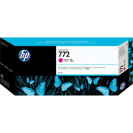 Magenta Tintenpatrone 772 von HP in einer verpackten Produktabbildung.