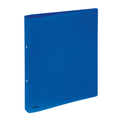 Blaues Ringbuch mit zwei Ordnermechaniken und glatter Oberfläche.