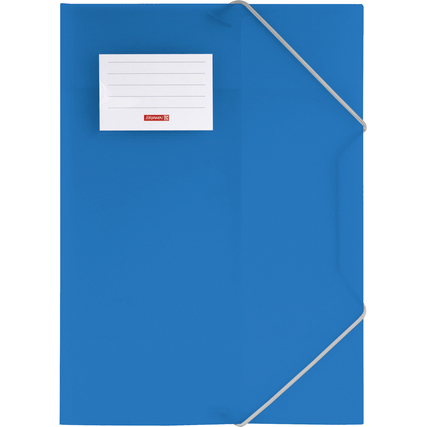Transluzente, azurblaue Sammelmappe mit einem Einsteckfach und Gummibandverschluss.