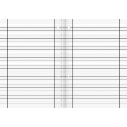 Schulheft im DIN A4 Format mit liniertem Papier und Rand innen/außen, geöffnete Seitenansicht.