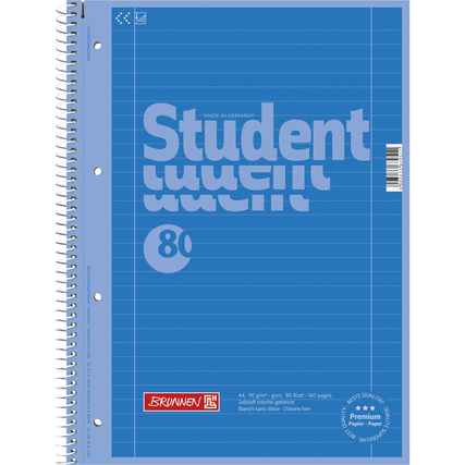 Blauer Collegeblock DIN A4 mit liniertem Papier und Spiralbindung.
