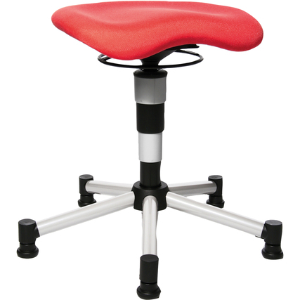 Roter Sitzhocker mit dreidimensional beweglicher Sitzfläche und fünf stabilen Rollen.