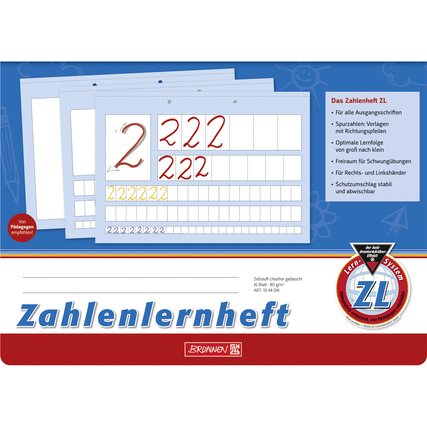 Zahlenlernheft mit Beispielen für Zahlen 0 bis 9 und starkem Schutzumschlag.