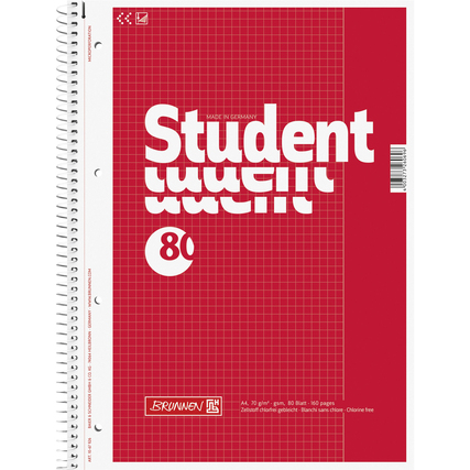 BRUNNEN Collegeblock Student DIN A4 kariert mit Rand Lineatur 26 Produktbild pa_produktabbildung_1 XL