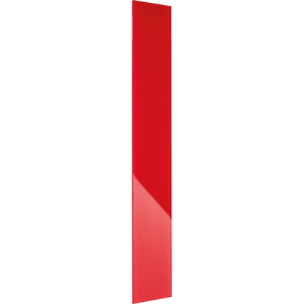 Intensivrot glänzendes Glasboard in vertikaler Ausrichtung mit den Maßen 10 x 60 x 0,5 cm.