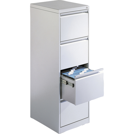 Hängeregistraturschrank mit offenen Schubladen, lichtgrau, für Büroanwendungen.