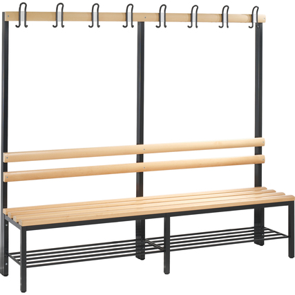 C+P Umkleidebank Basic Holz 1.960 x 1.710 x 403 mm (B x H x T) ohne Schuhrost 8 Doppelhaken Produktbild pa_produktabbildung_1 XL