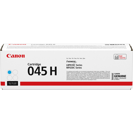 Toner Cartridge 045H in cyan Verpackung mit Produktbezeichnung und Symbolen auf der Seite.