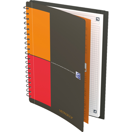 Oxford Collegeblock International Meetingbook DIN B5 mit karierter Innenseite und seitlicher Mappe.