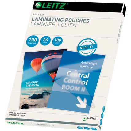 Laminierfolie in einer Verpackung mit Bild von zwei Ballons und Produktinformationen.