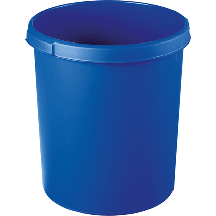 Blauer Papierkorb mit ergonomischem Griffrand und stabiler Form, für Büro und Privatbereich.