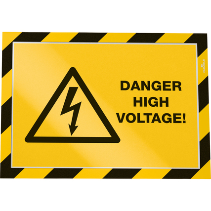 Gelber Magnetrahmen mit schwarzem Warnsymbol und Text für Sicherheitskennzeichnungen.