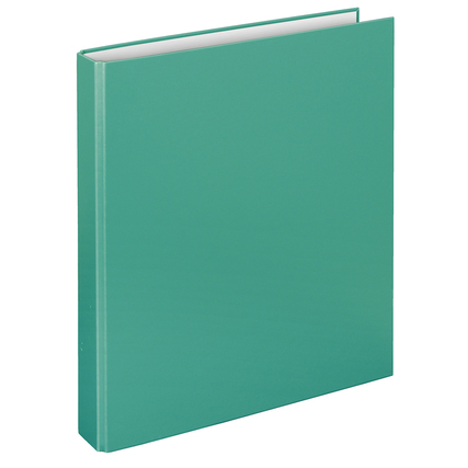 Türkises Ringbuch mit 2 Ringen, Vorderansicht, für DIN A4 Formate.