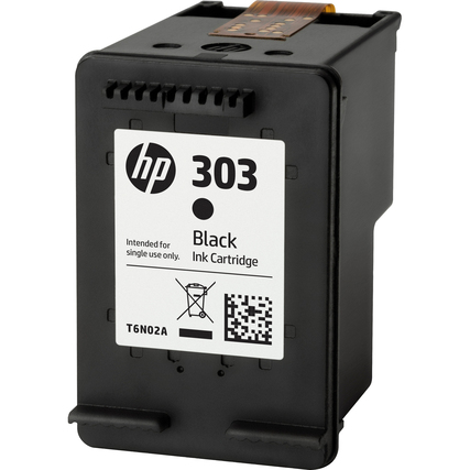 Schwarze HP Tintenpatrone 303 in standardmäßiger Form mit Etikett und QR-Code.