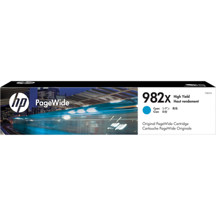 HP Tintenpatrone 982X in cyan, verpackt im Herstellerkarton.