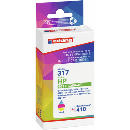 edding Tintenpatrone kein Originalzubehör Kompatibel mit: HP 901 EDD-317 ca. 404 Seiten mehrfarbig 18ml