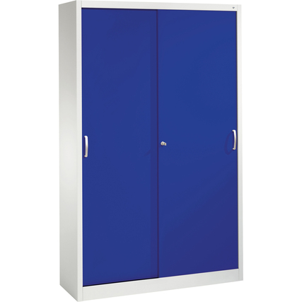 Schiebetürenschrank in lapisblau mit zwei leichtgängigen Türen und ergonomischen Griffen.