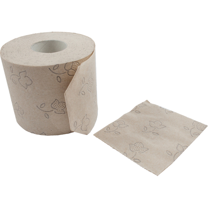 Rolle Toilettenpapier mit floralem Muster und einer abgerissenen Blattseite.