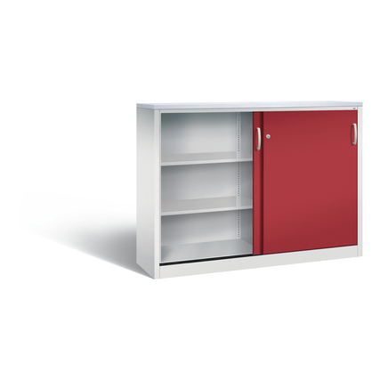 C+P Schiebetürenschrank Acurado 2 x 3 Ordnerhöhen 1.600 x 1.200 x 400 mm (B x H x T) lichtgrau rubinrot Produktbild pa_produktabbildung_1 XL