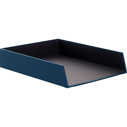 Navyfarbene Briefablage mit geradliniger Form und strukturiertem Außenmaterial.