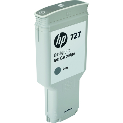 Graue HP Tintenpatrone 727 mit einem Etikett und abgerundeter Oberseite.