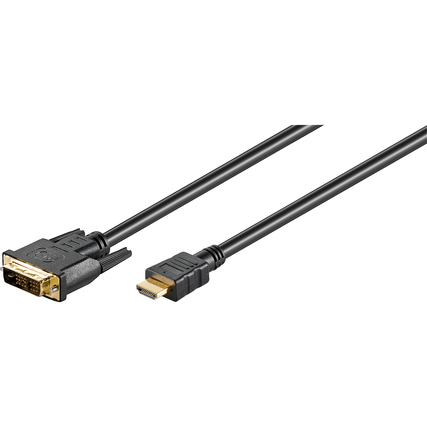 HDMI-Kabel mit DVI-D-Stecker und HDMI-Stecker, schwarz, auf weißem Hintergrund.
