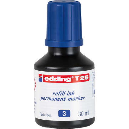 Blauer Nachfülltintentiegel für edding Marker, 30 ml, mit Tropfendosierer.