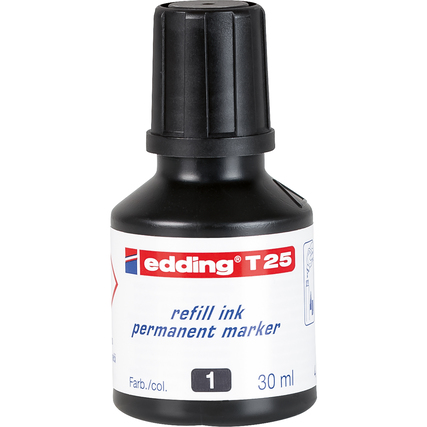 Nachfüllflasche für edding T25 Marker mit roter Tinte, 30 ml, mit Tropfendosierer.