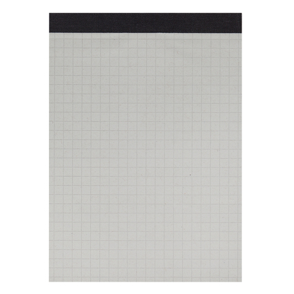 Recycling Notizblock im DIN A6 Format mit kariertem Papier und schwarzem oberen Rand.