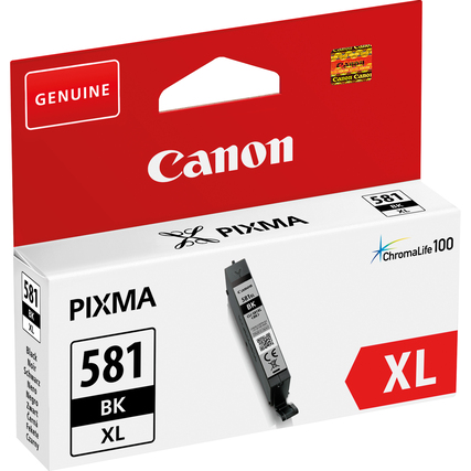 Schwarze Canon Tintenpatrone CLI-581XL in Verpackung mit Produktinformationen.