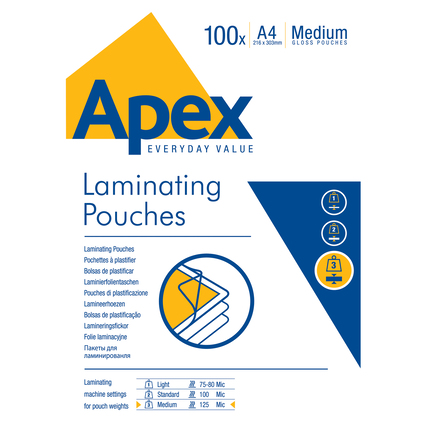 Fellowes® Laminierfolie Apex 216 x 303 mm (B x H) DIN A4 125µm glänzend 100 St./Pack.