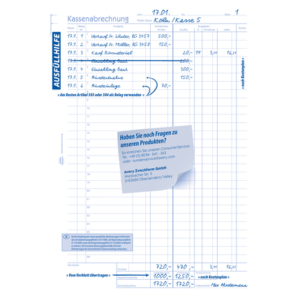 Avery Zweckform Kassenabrechnung 428 Produktbild pa_anwendungsbeispiel_1 XL
