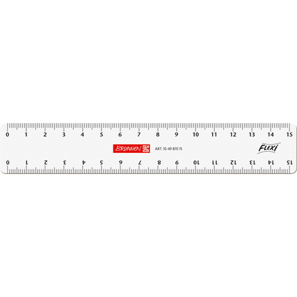 Durchsichtiges, flexibles Lineal mit cm- und mm-Skalierung bis 15 cm.