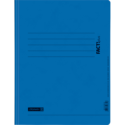 Blauer Schnellhefter mit gerader Vorderseite und linierten Textfeldern für Beschriftungen.