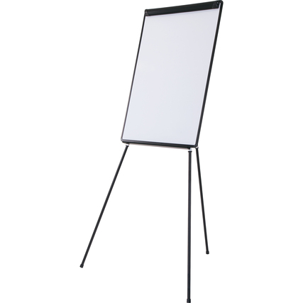 Mobiles Flipchart mit verstellbarer Papierblockhalterung und drei präsentierbaren Seitenarmen.