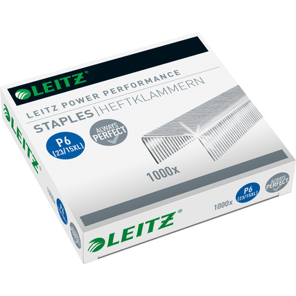 Packung mit 1000 Heftklammern der Größe P6 23/15XL in verpackter Form.