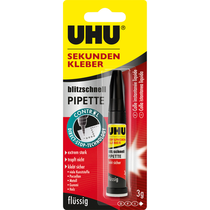 UHU® Sekundenkleber blitzschnell PIPETTE Control Produktbild pa_produktabbildung_1 XL