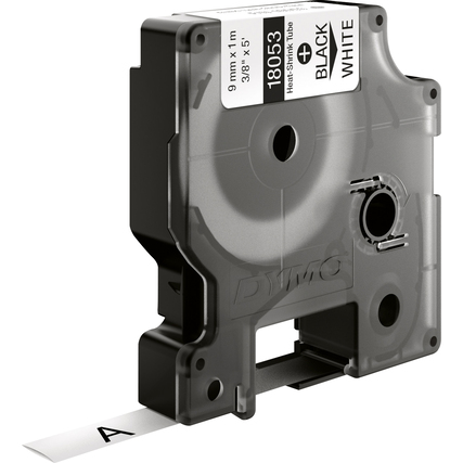 Schrumpfschlauch in Kassette, weiß mit schwarzem Druck, für DYMO® Industrie-Beschriftungsgeräte.